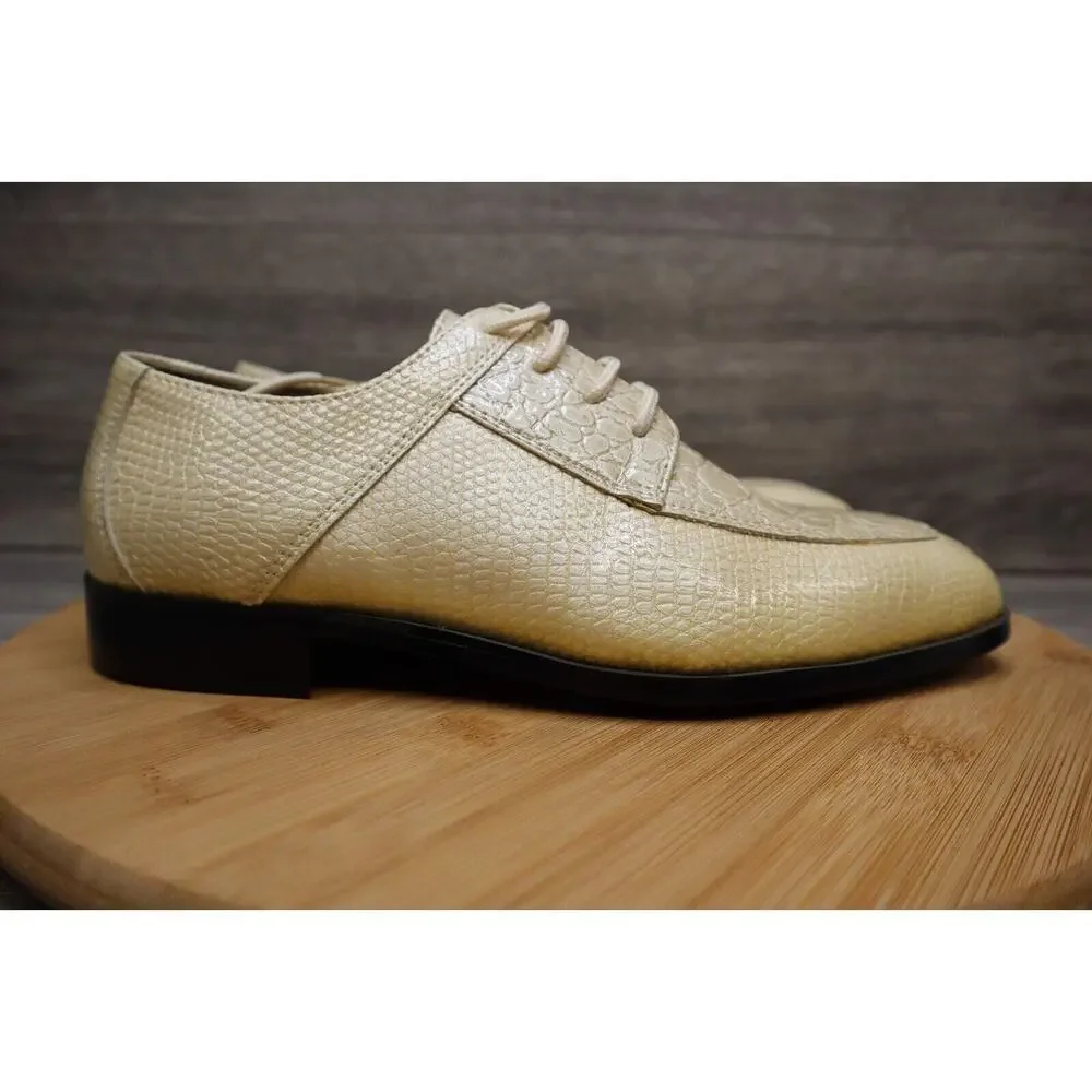 Roberto Chillini Shoes Mens 6 Oxford Slip On Dress Cream Alligator Crocodile NIB